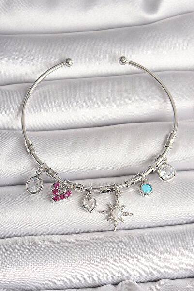 Skygo Brass Silver Color Dangle Zircon Stone Pole Star Figure Heart Detail Ch...