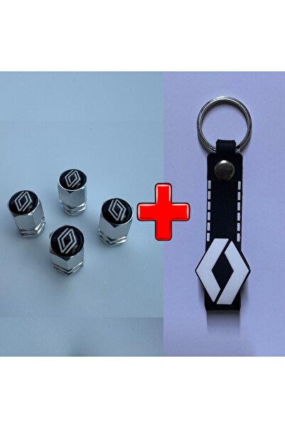 Lazer Store Renault ile Uyumlu Logolu Alüminyum Sibop Kapağı ve Silikon Anahtarlık