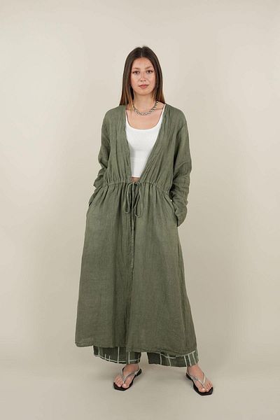 Ranasubaşı Lace up Linen Cap Khaki