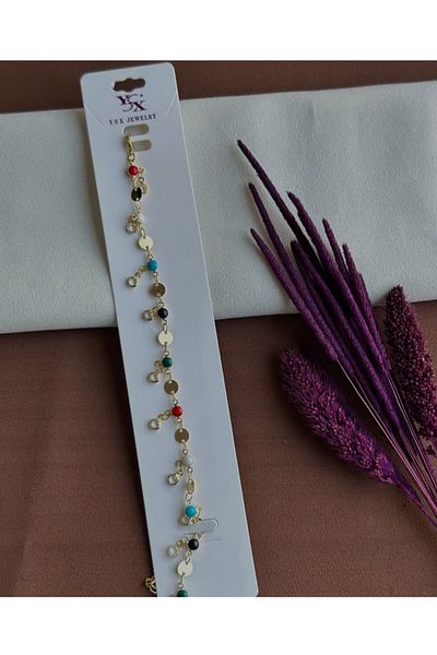 ESDE Colorful Beaded Steel Non-Tarnish Gold Plated Anklet