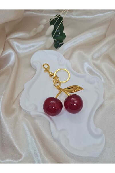 ZEYM Gold Colored Cherry Figured Keychain – Shiny Resin Detail