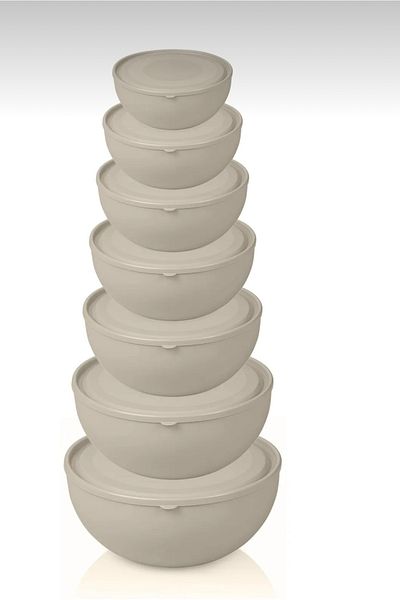 INTEREV Round Lid Bowl Set of 7 Cream Color