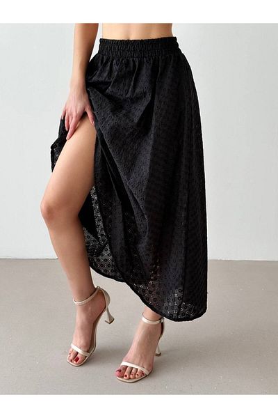 İLKCET MODA Fusta lungă cu talie elastică cu ochiuri