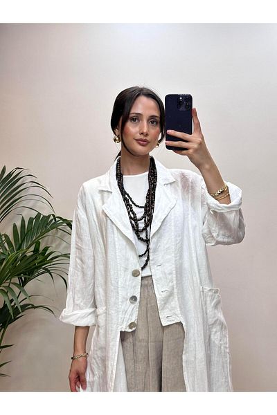 Ranasubaşı Front Three Button Pockets Linen Cap White