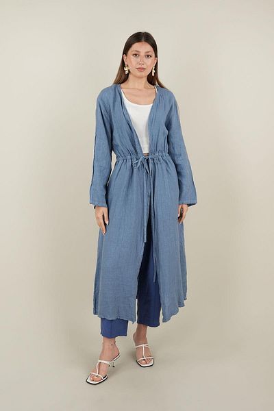Ranasubaşı Lace up Linen Cap Blue
