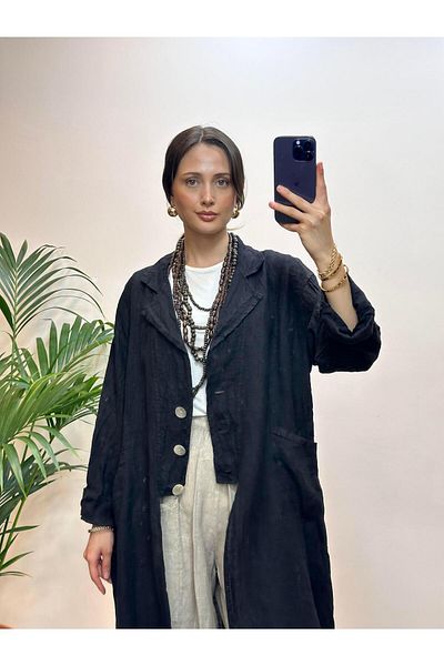 Ranasubaşı Front Three Button Pockets Linen Cap Black