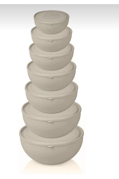 INTEREV Round Lid Bowl Set of 7 Cream Color