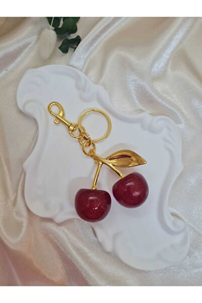 ZEYM Gold Colored Cherry Figured Keychain – Shiny Resin Detail