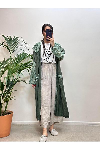 Ranasubaşı Lace Hooded Linen Cap Khaki