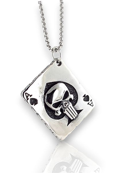 Solfera Spade Ace Skull Playing Card Poker Titanium Steel Men's Necklace Q0968