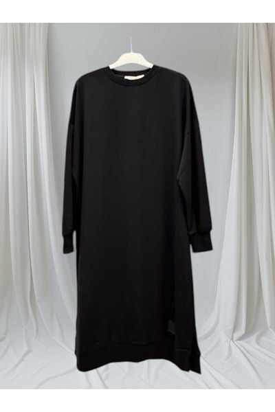 Soul Women's Black Colored Crew Neck 2 Thread Combed Cotton Fabric Knee Length Tunic 30645