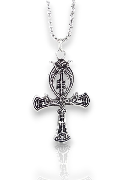 Solfera Ankh İsis Yaşam Mitolojik Mısır Kartal Çelik Zincirli Metal Erkek Kolye Q0980