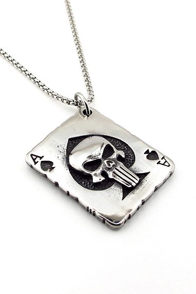 Solfera Spade Ace Skull Playing Card Poker Titanium Steel Men's Necklace Q0968