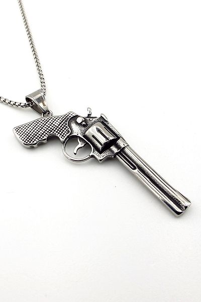 Solfera Wild West Sixpatlas Pistol Gun Titanium Steel Men Necklace Q0974