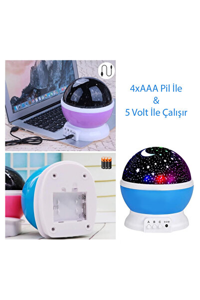 Derwell Yıldız Yansıtmalı Küre Tip Gece Lambası Kalem Pilli + 5 Volt Ile Çalı...
