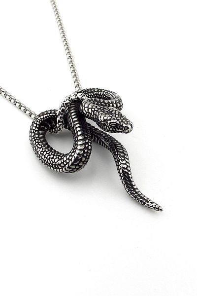 Solfera Curled Snake Gothic Design Power Symbol Titanium Steel Men's Necklace Q0971