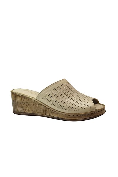 Onlo Ayakkabı Onlo Shoes K-87 Genuine Leather Black & Beige Wedge Heeled Women's Slippers