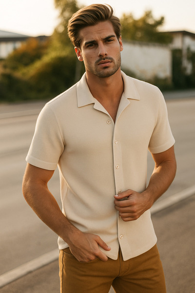 LC Waikiki şık erkek %100 pamuk dokulu tarz premium kısa kollu gömlek