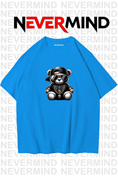 NEVERMIND Tricou negru supradimensionat pentru bărbați – Hip Hop Bear cu impr...