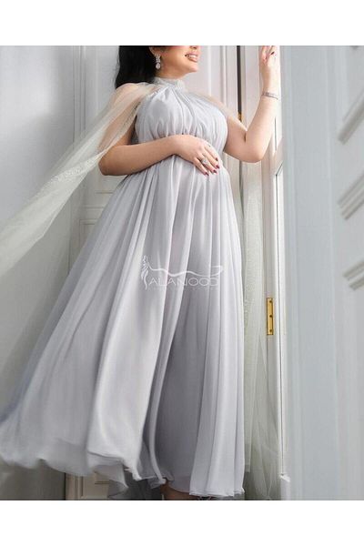 ALANOOD FASHION فستان حوامل أنيق رمادي للاعراس