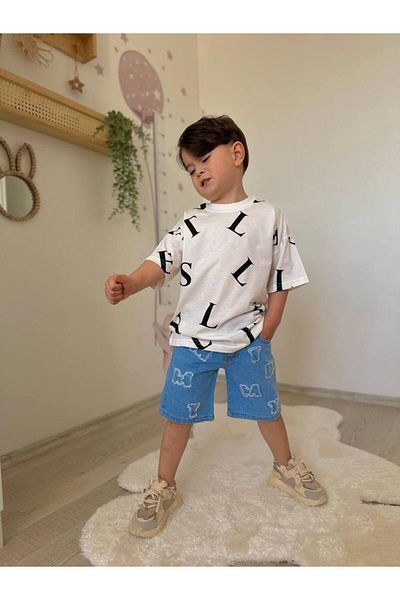 MİA SHİNE S Boy's Denim Shorts Tshirt Suit Combination