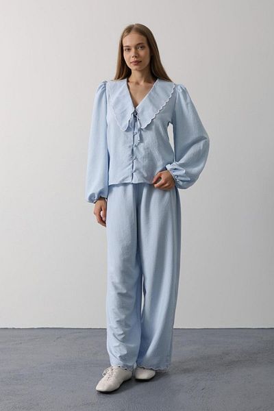KAZAK Embroidered Baby Collar Trousers Set - Baby Blue