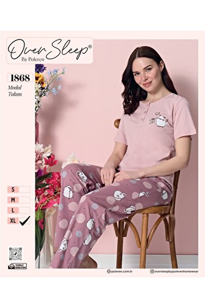 Over Sleep by Poleren طقم بيجامة OVER SLEEP MODAL POLEREN باللون الوردي