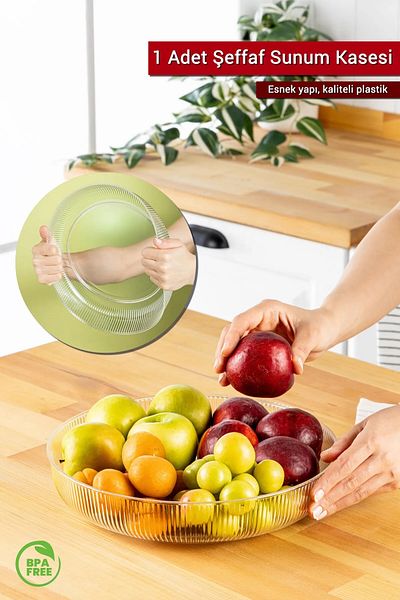Heredot Mithra Life Transparent Flexible Unbreakable Plastic Fruit Vegetable Salad Presentation Wide Bowl Mit1224