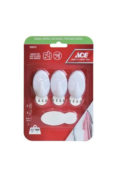 ACE Adhesive Hook Pack (3 Pc., 3 x 5 cm, White)