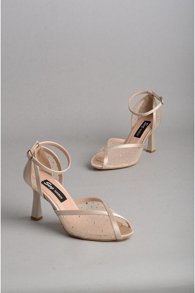 SEÇ KUNDURA SEÇ 8506 PANTOF DE SEARĂ CU PIETRE (Înălțime toc: 9,5 cm) SATIN NUD