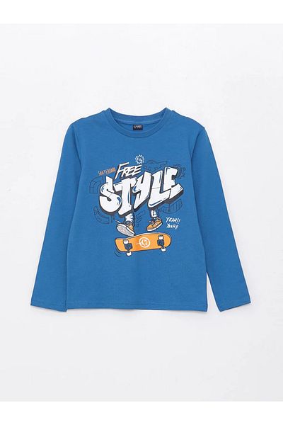 LC Waikiki Lcw Kids Blue Crew Neck Printed Long Sleeve Boys T-Shirt and Sweatpants