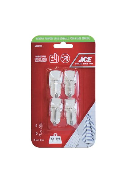 ACE Adhesive Hook Pack (4 Pc., 2.2 x 3 cm, White)