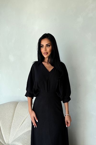 LİLA İSTANBUL Rochie de vară de culoare uni cu decolteu în V și detaliu cu mâneci balon