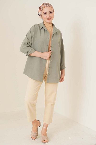 MODAVERA 103901 Oversize Basic Hijab Shirt - Khaki