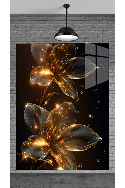 META CAM Gold Çiçekler Cam Tablo Ev Dekorasyon,balkon Dekorasyonu,dekoratif,d...