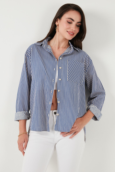 Lela Сорочка з бавовняно-льняної суміші, прямий крій, у смужку СОРОЧКА 6777961