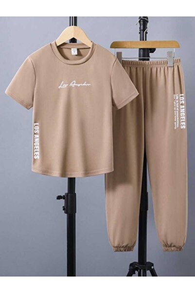 VESTIR BIEN Set pentru copii Los Angeles, imprimat, bej, 100% bumbac