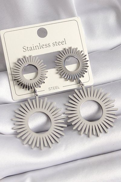 merland benvecocuk 316L Steel Silver Color Dangle Sun Model Women's Earrings - Lisinya