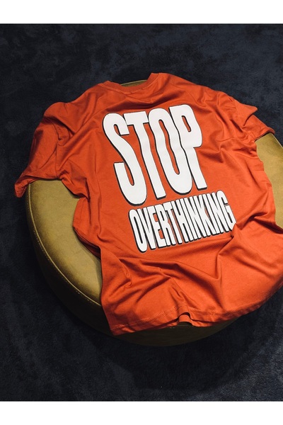 Spark Collection Σταμάτησε να σκέφτεσαι περισσότερα 100% βαμβακερό πορτοκαλί μπλουζάκι Relax Fit