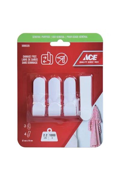 ACE Adhesive Hook Pack (3 Pc., 1.8 x 5.7 cm, White)