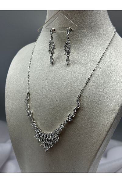 HADRA ACCESSORİES Zircon Stone Stylish Evening Dress Necklace Earrings Set Bridal Jewelry Set Engagement Set Wedding Set