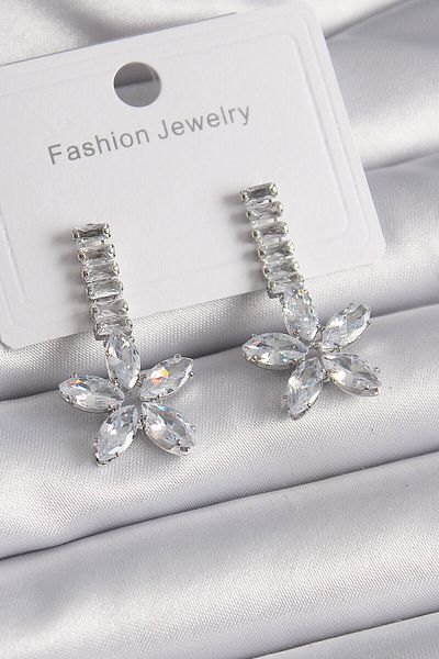 merland benvecocuk Brass Silver Color Waterway Zircon Stone Flower Model Women's Earrings - Lisinya