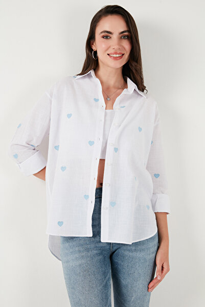 Lela Cotton and Linen Blend Regular Fit Heart Printed Shirt Shirt 6779932