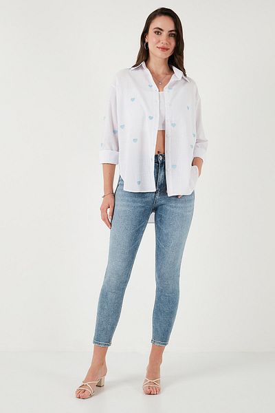 Lela Cotton and Linen Blend Regular Fit Heart Printed Shirt Shirt 6779932