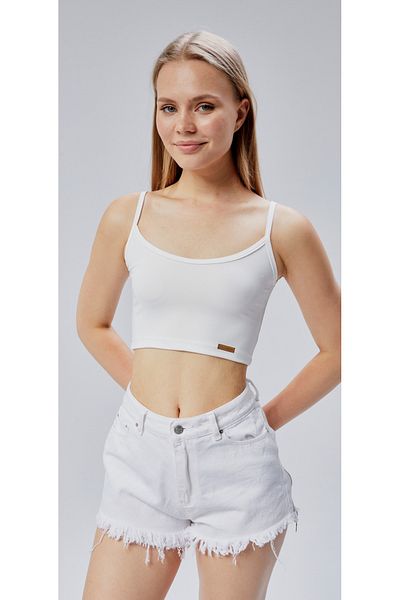 FHELIA Women's White Rope Strap Lycra Basic Crop Perfect Fit Tank Top Bustier