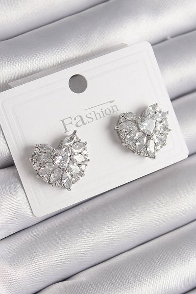 merland benvecocuk Brass Silver Color Zircon Stone Heart Model Women's Earrings - Lisinya