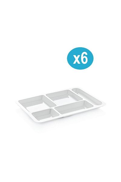 Omnipazar Sy-5120 6 Pieces White Unbreakable Table Dish Tray 5 Compartments