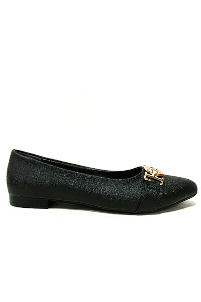 PUNTO Black Gold Buckle Anatomical Ballerina Shoes