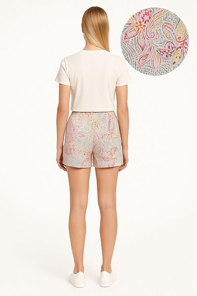 Cherry Lane High Waist Color Printed Linen Shorts – Summer Relaxed Fit