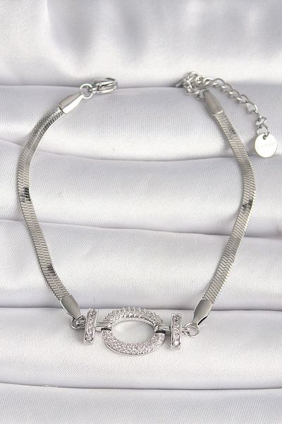merland benvecocuk 316L Steel Silver Color Italian Chain Model Zircon Stone Ring Figure Women's Bracelet - Lisinya
